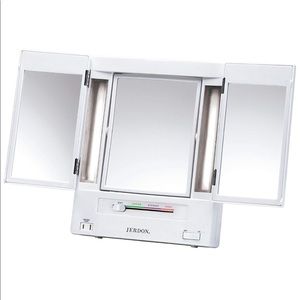Jerdon Tri-Fold Two-Sided Lighted Makeup Mirror